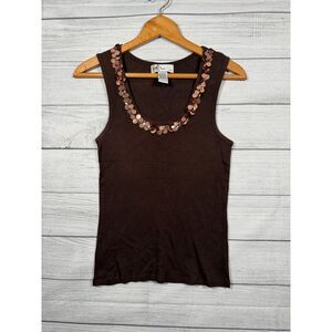 Kikit Studio Sequin Tank Top Womens PL Brown Ribbed Sleeveless #4580